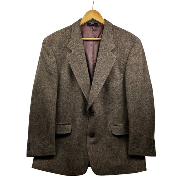 CHERESKIN Blazer Mens 44R Brwn Herringbone Camel Hair Blend Sport Coat Italy Vtg - Picture 1 of 16
